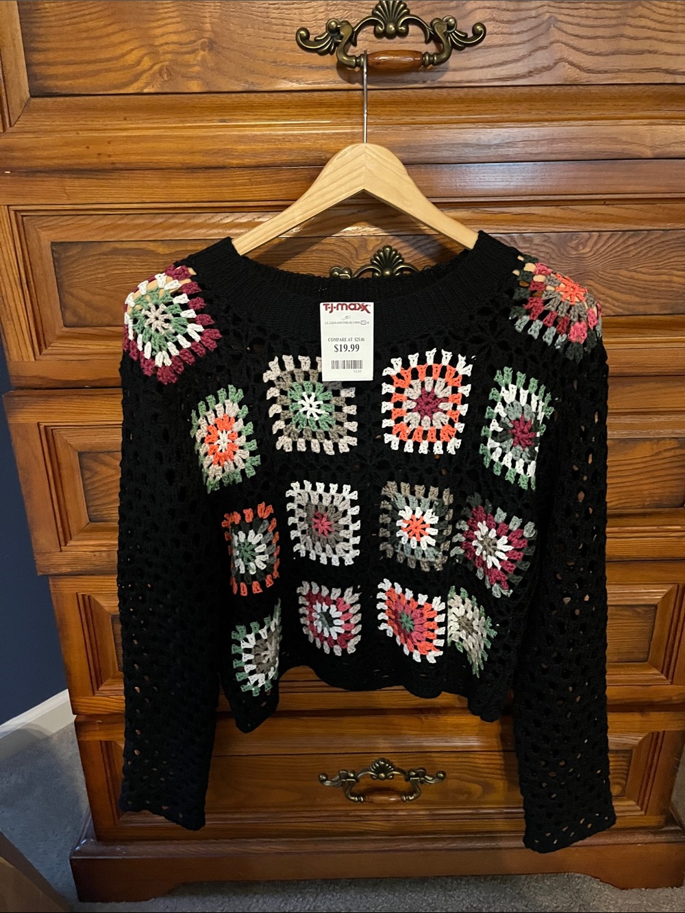 Black Crochet Square Motif Sweater